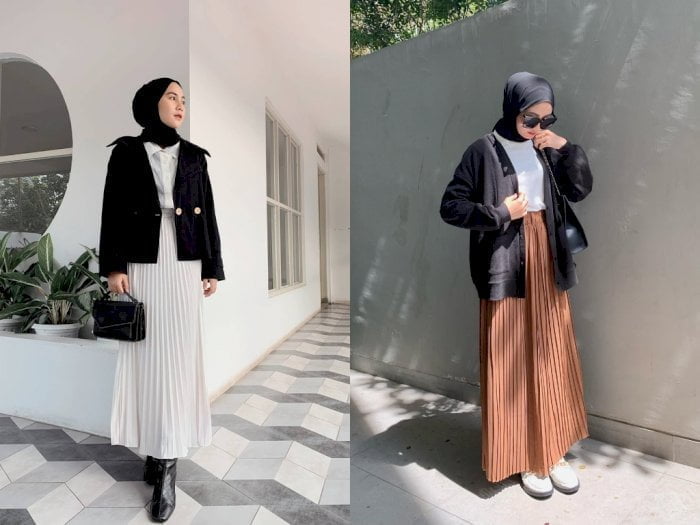 Ootd Rok Plisket Putih Blazer