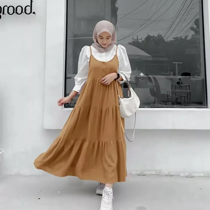 Overal Dress + Kemeja Putih