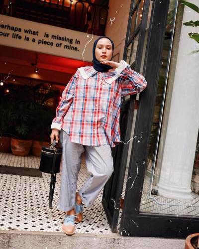 Plaid Flanel Kombinasi Merah Biru