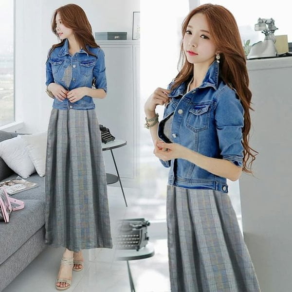 Jaket dan Dress Jeans Wanita