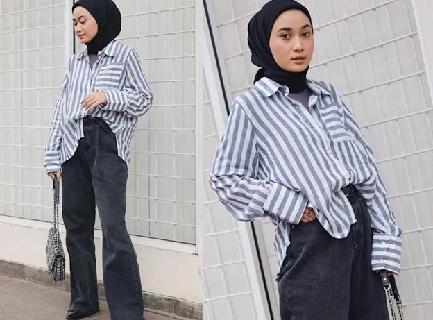 Kulot Hitam Dan Atasan Three-Four Oversize