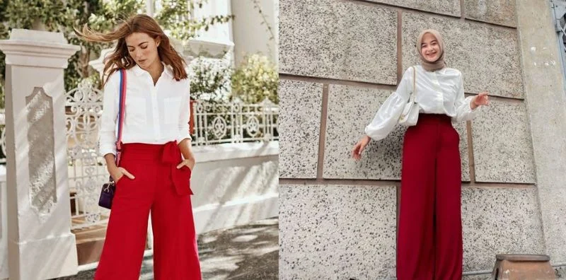 Blazer Putih dan Celana Merah
