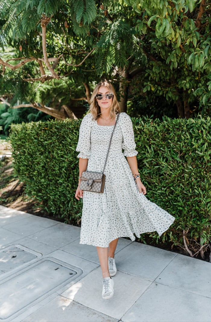 Flared Dress with Flowers Print