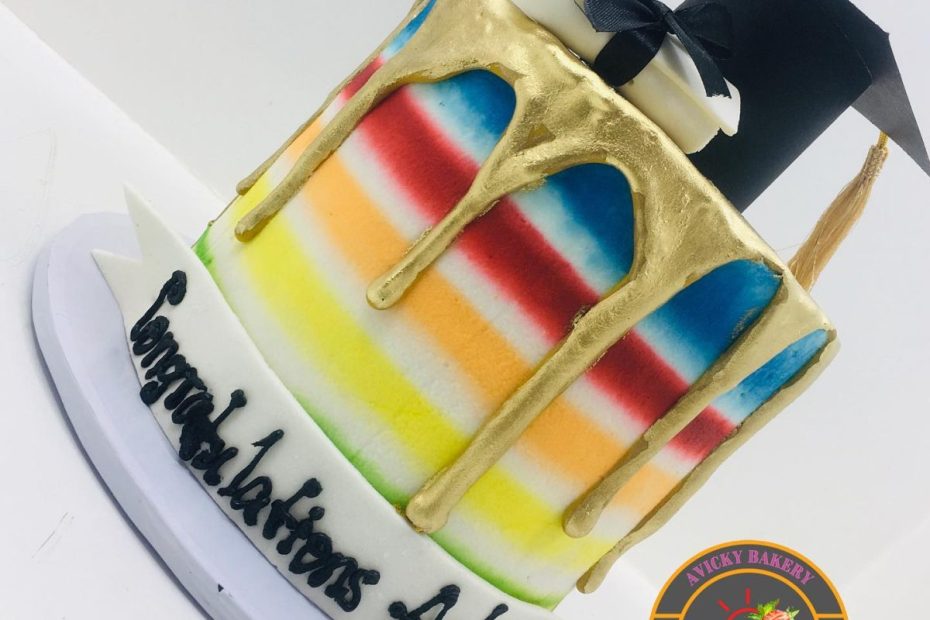 Rainbow Graduation Cake1